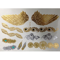 Крылья золотая, серебреная металическая татуировка